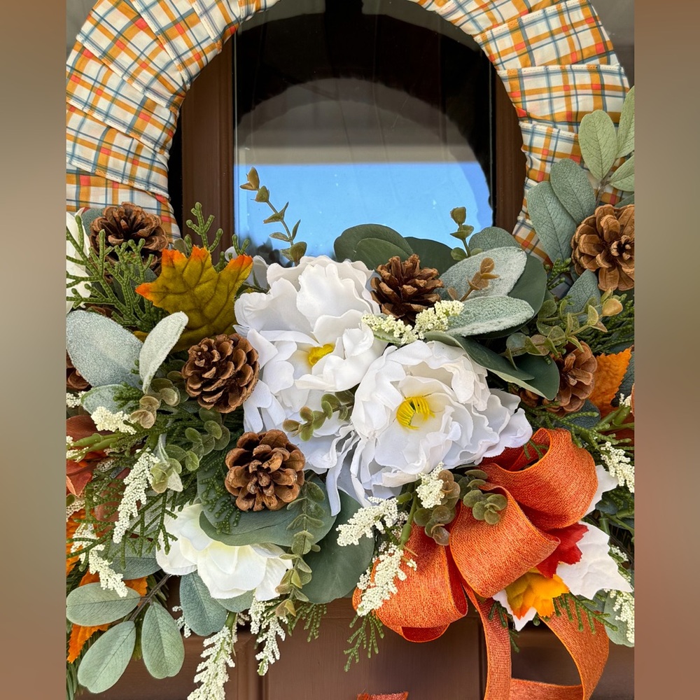 Wreath new handmade fall white peonies and hydrangeas